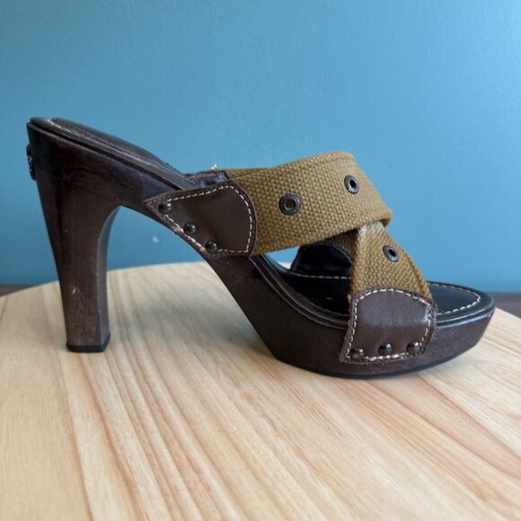 Vintage Womens Harley-Davidson 9 Platform Sandals Open Toe High Heel Olive Green - Picture 5 of 15